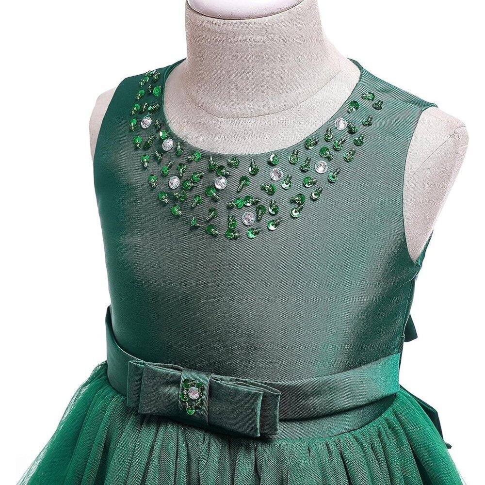 🆕Girl Dark Green Cotton Flower Ruffles Dress Vintage Wedding Bridesmaid Pageant - Picture 5 of 7